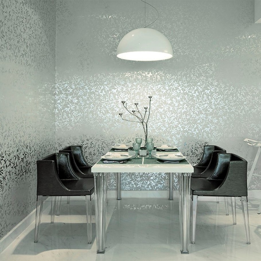 Серебристые обои в интерьере
