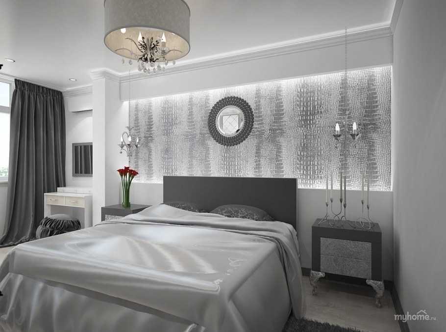 Белые обои в спальне