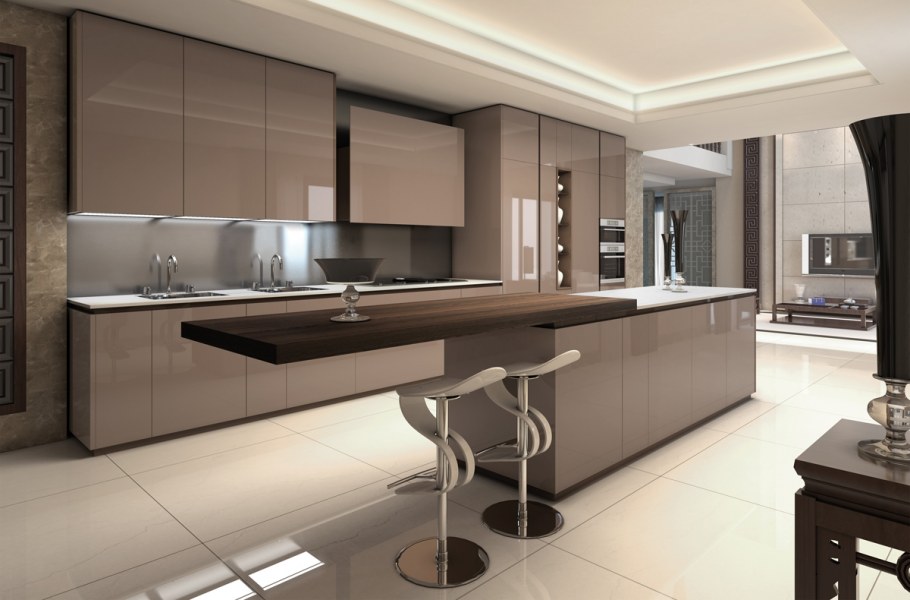 Кухня гостиная в кофейных тонах