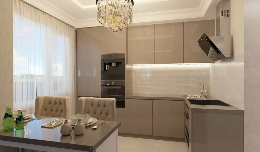 Бежевые стены на кухне