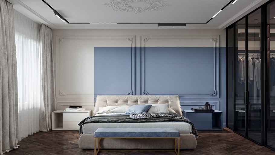 Современный потолок в спальне