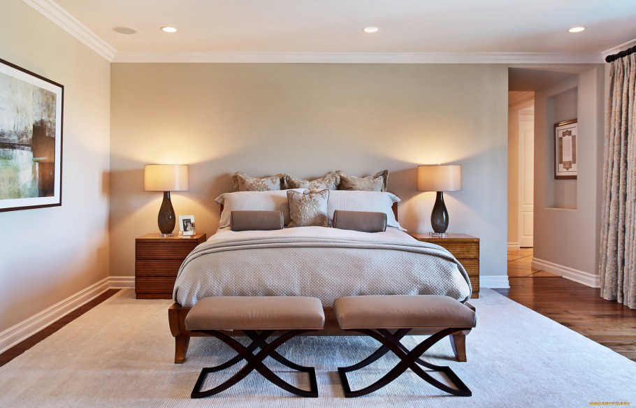 Споты в интерьере спальни