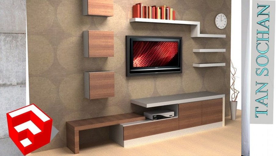 Гостиная с полками на стене