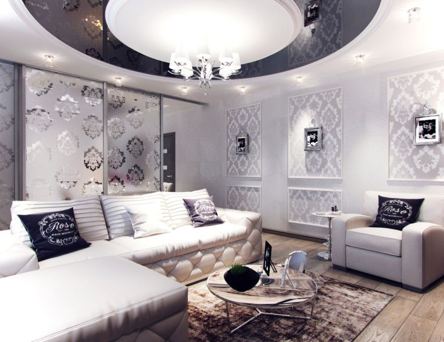 Однотонные стены в гостиной