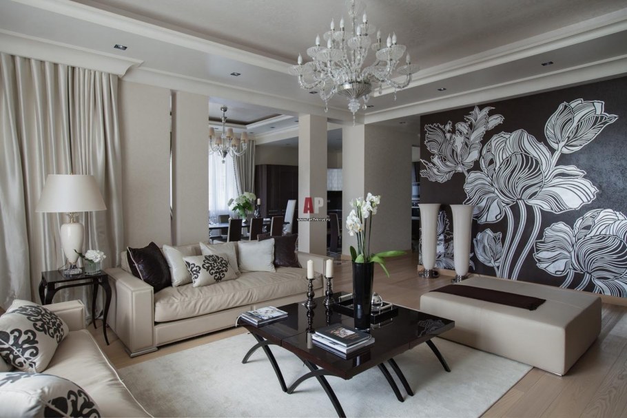 Серые обои в гостиной