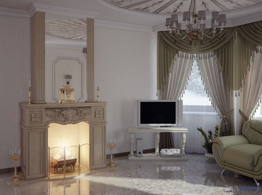 Гостиная в стиле Ампир с камином