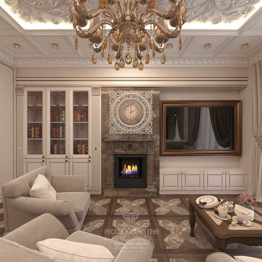 Гостиная с камином Неоклассика