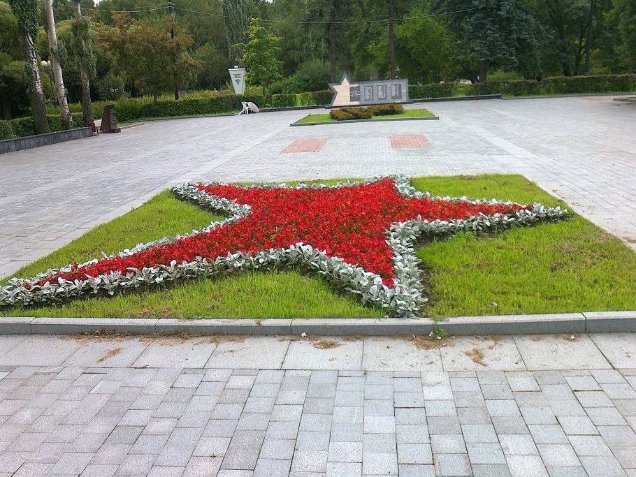 Красная звезда на клумбе