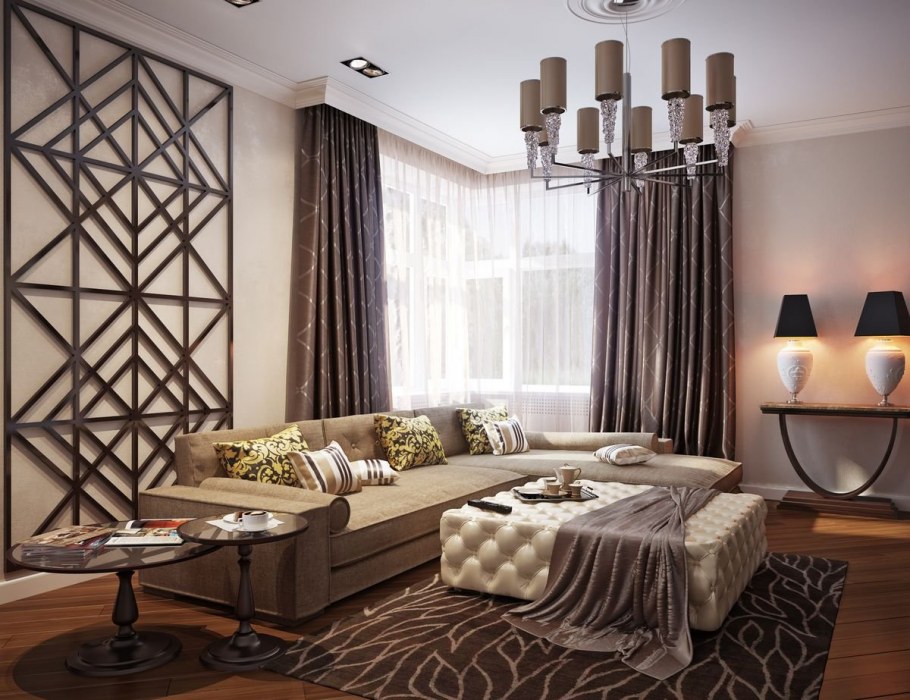 Дизайнерские решения гостиных с окнами во двор