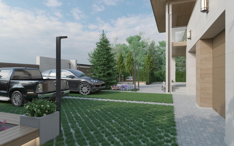 Ландшафтный участок дома с парковкой