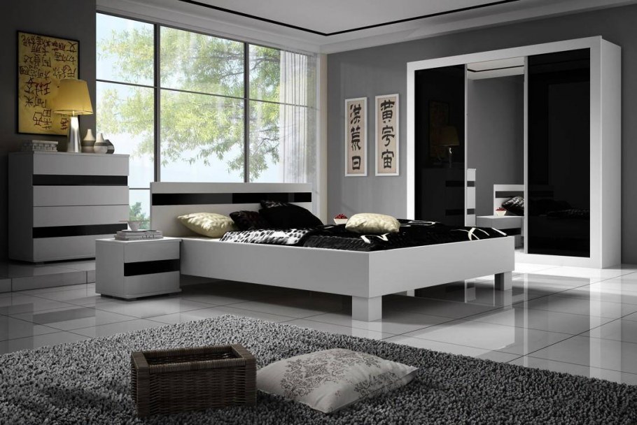 Черно белая мебель в спальне