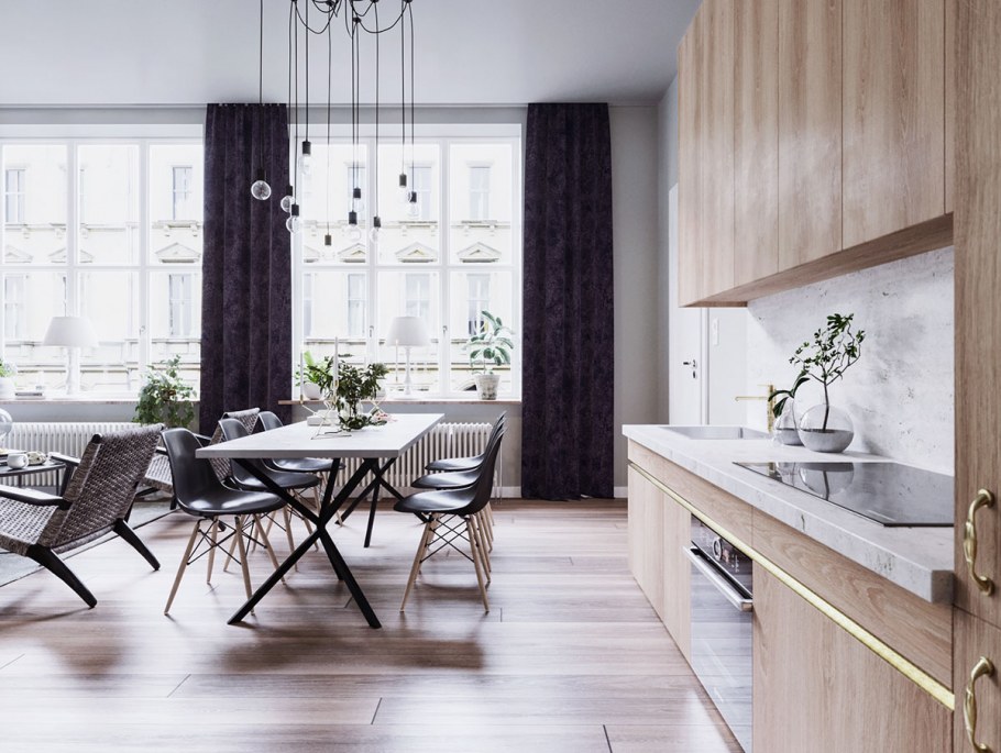 Люстра с деревом в скандинавском стиле