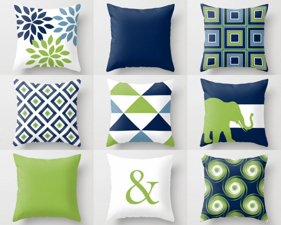 Зеленые интерьерные подушки в спальню