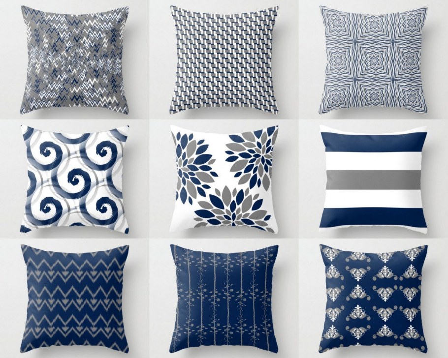 Подушки серо-бело-синие
