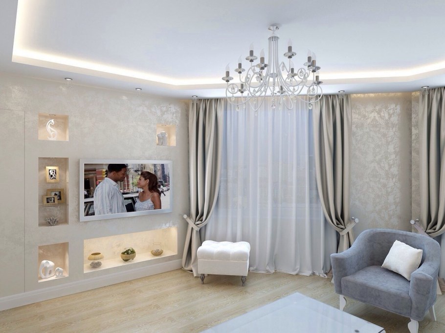 Гостиная в бежево серебряных тонах