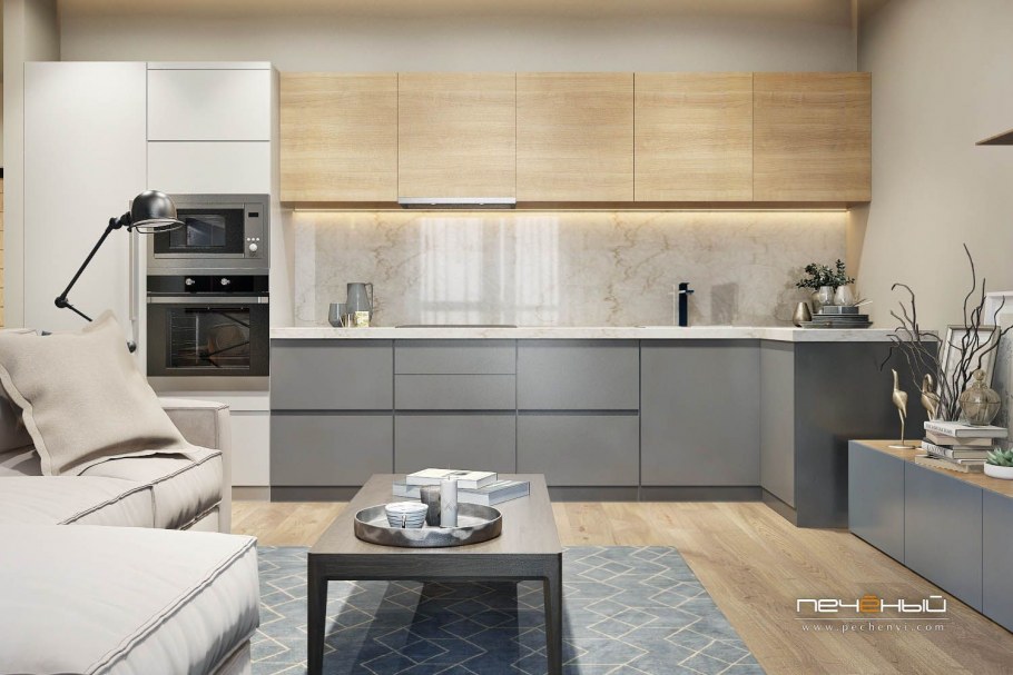 Кухня в серо бежевых тонах