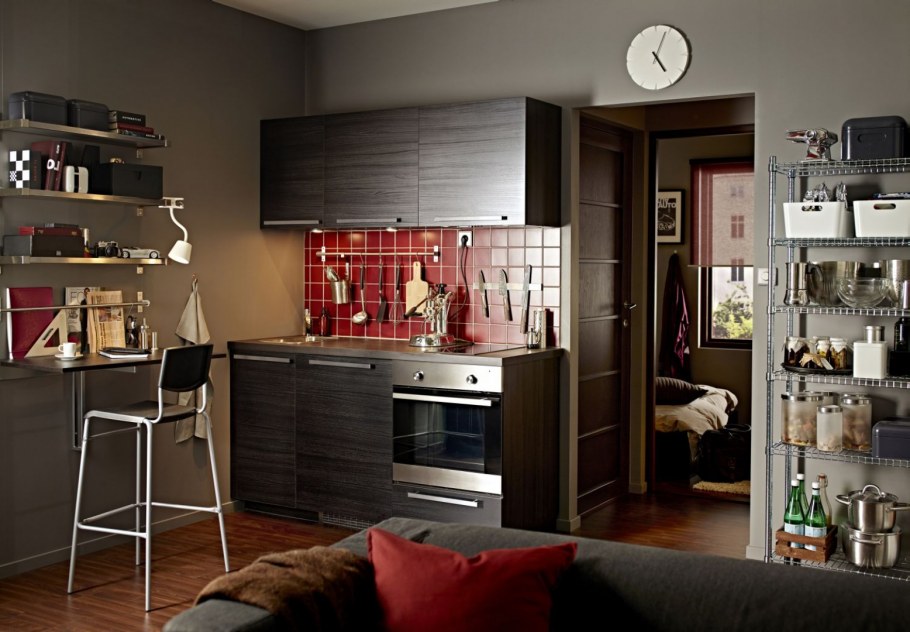 Кухни без навесных шкафов в интерьере лофт