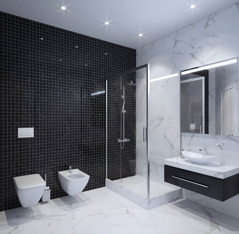 Ванная комната в черно-белом цвете