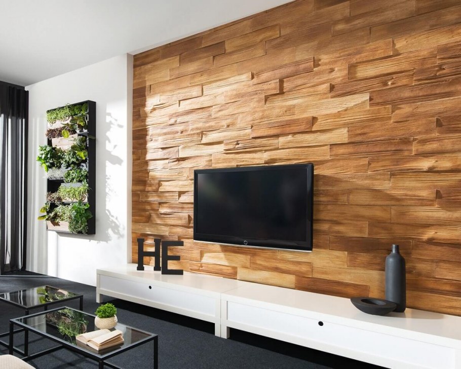 Шпонированные панели в гостиной