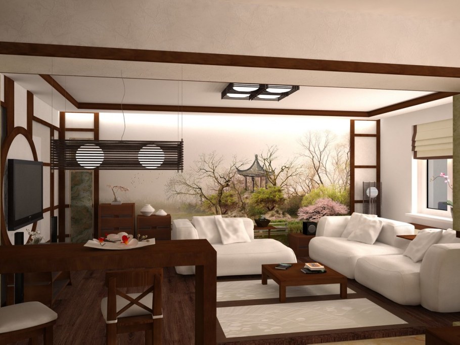 Японский стиль в интерьере гостиной