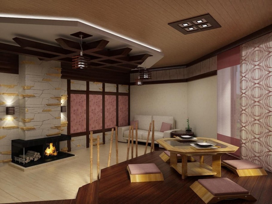 Японский стиль в интерьере гостиной