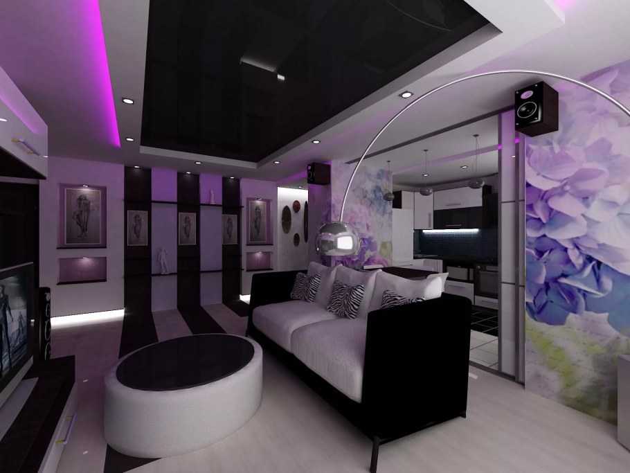 Гостиная в черно фиолетовых тонах