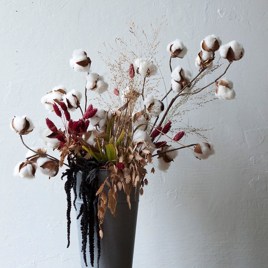 Ваза с ветками хлопка