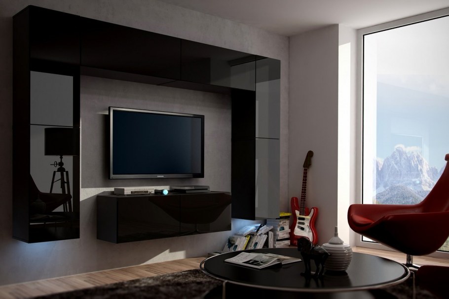 Интерьер лофт с телевизором на стене