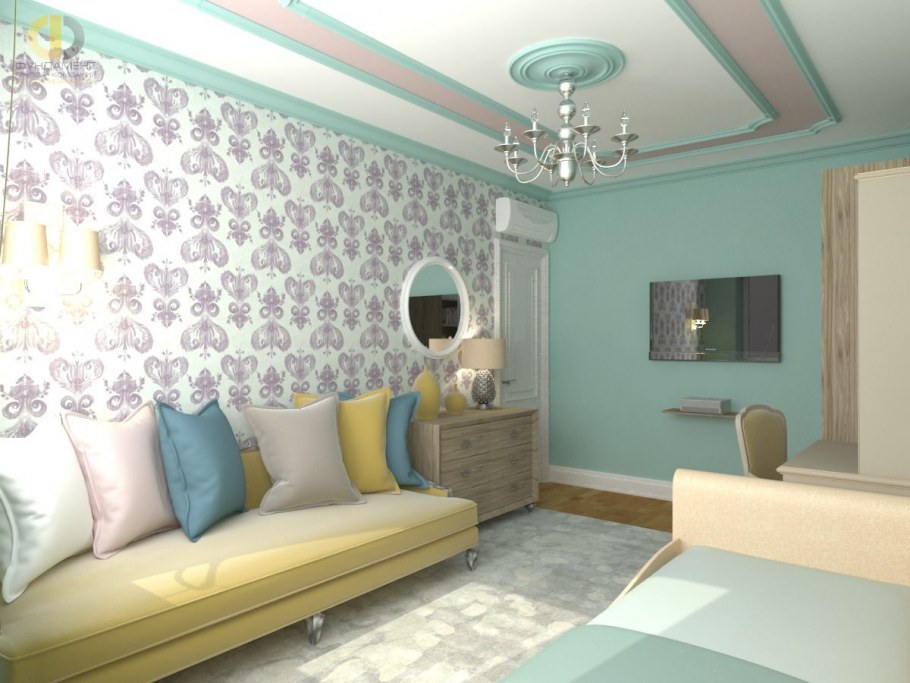 Бирюзовые стены в гостиной