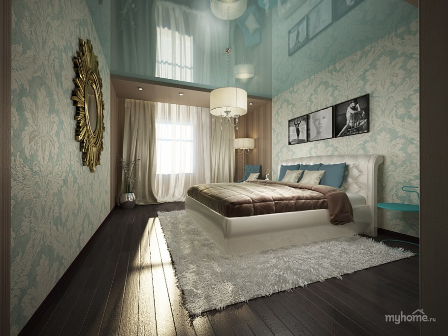Спальня в шоколадно бирюзовых тонах