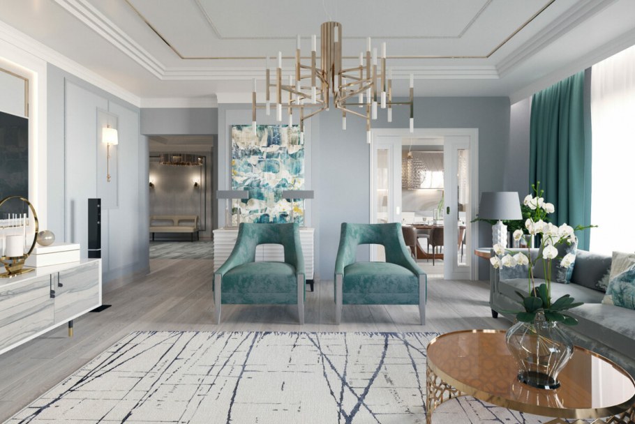 Интерьер в бирюзовых светлых тонах