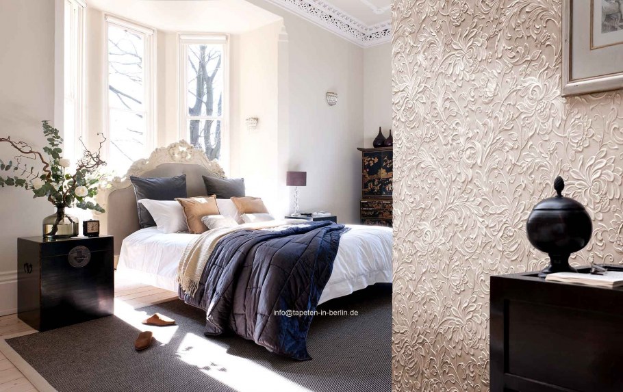 Обои линкруста в интерьере спальни