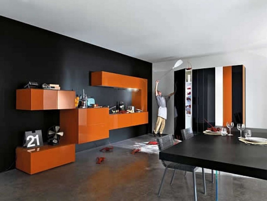 Сочетание черного и оранжевого в интерьере