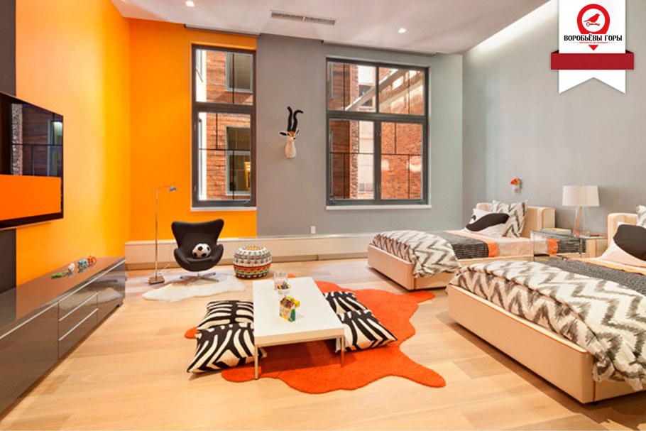 Гостиная в коричнево оранжевых тонах