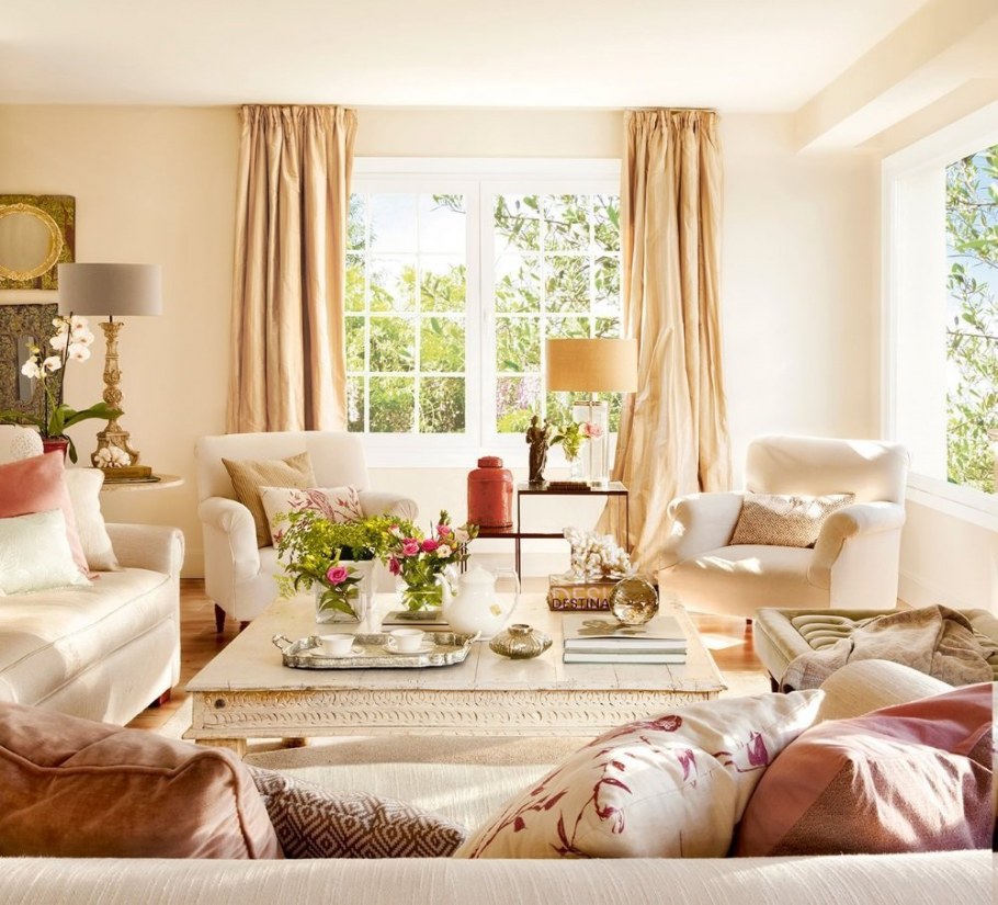 Персиковый цвет стен в интерьере