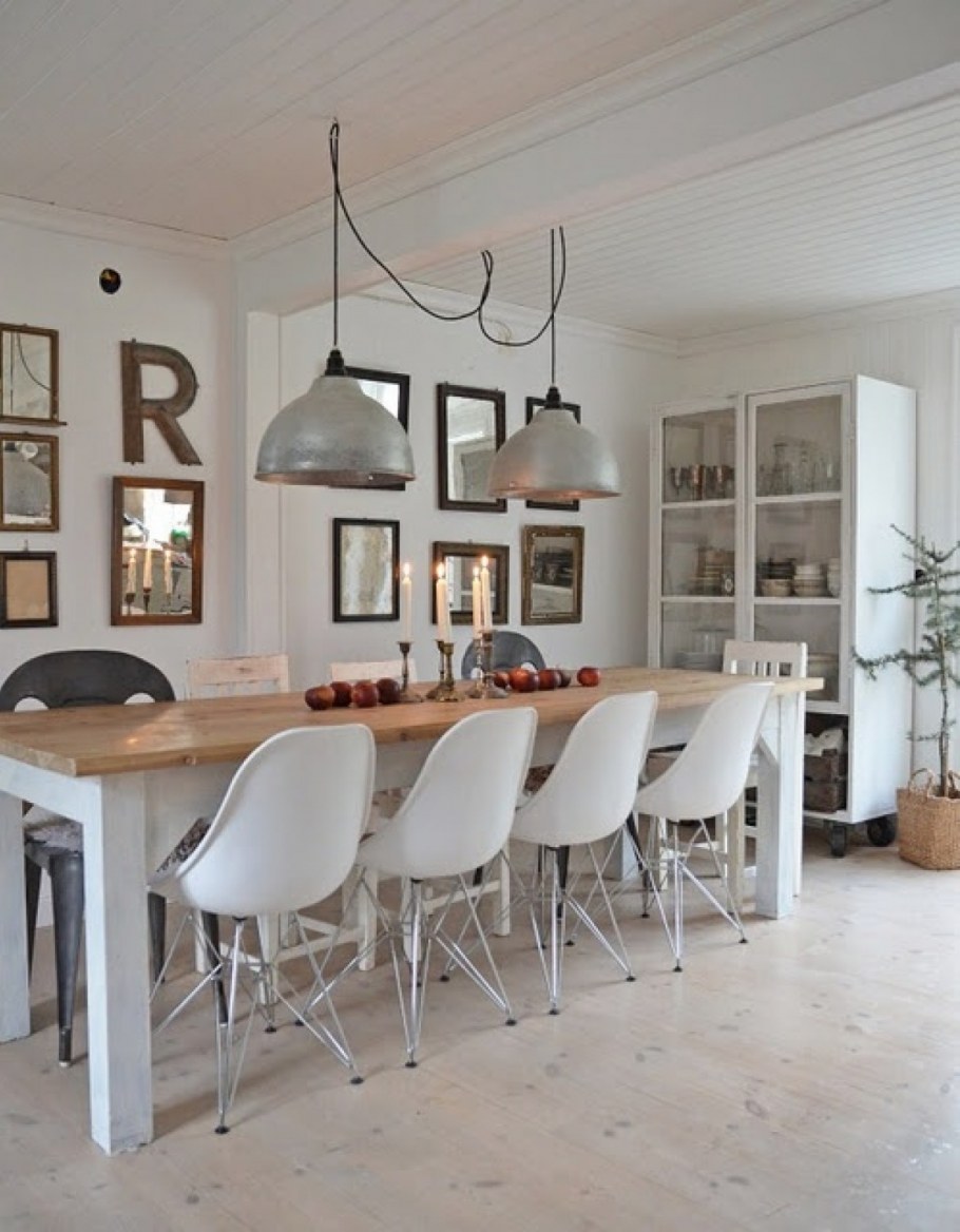 Подвесные светильники над столом