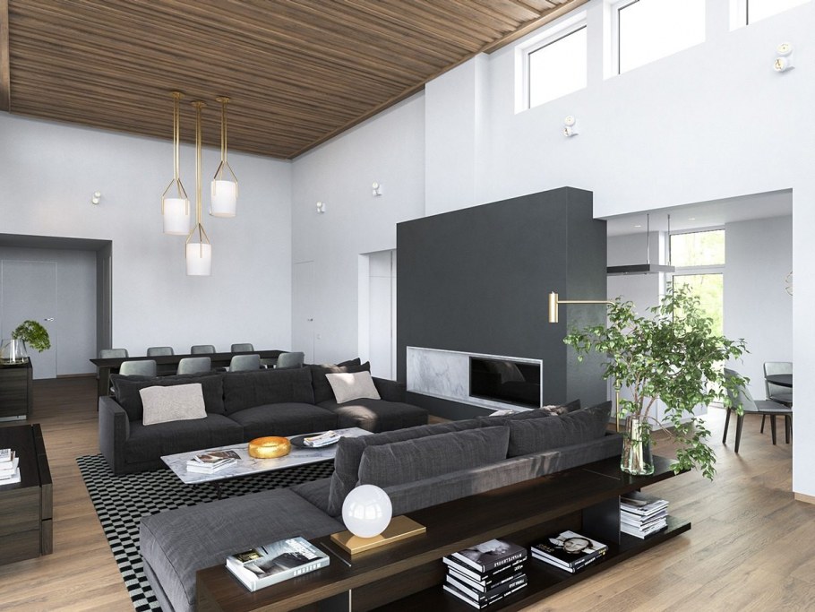 Уютная спальня с камином