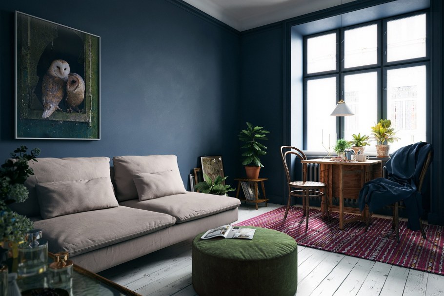 Темный пол зеленые стены