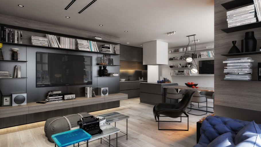 Современный светлый интерьер с элементами дерева