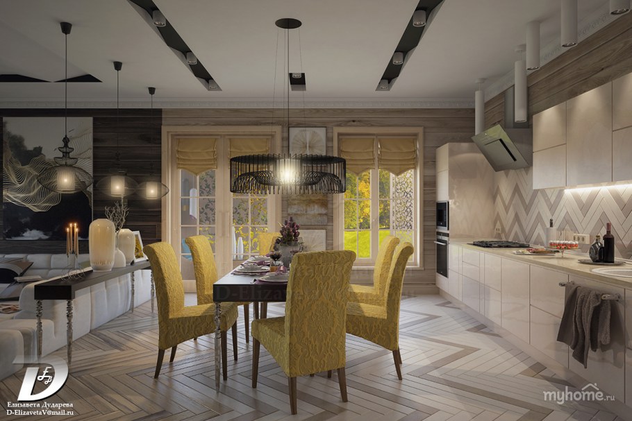 Рендер кухни гостиной