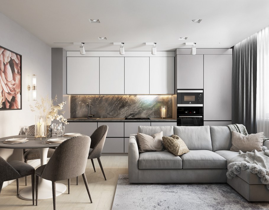 Кухня гостиная визуализация