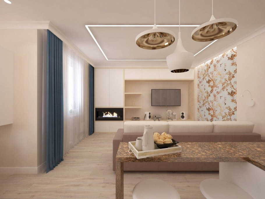 Визуализация интерьера кухня гостиная