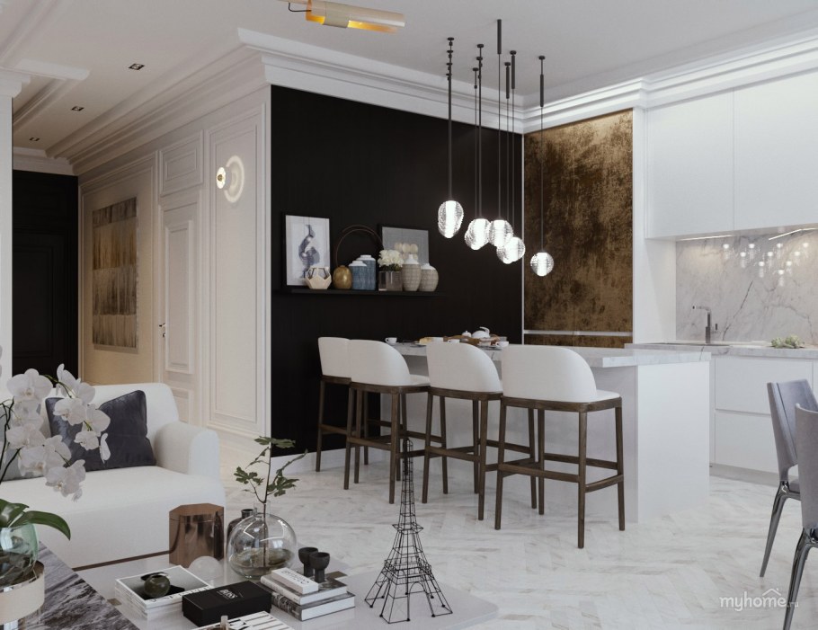 Рендеринг кухни гостиной в доме