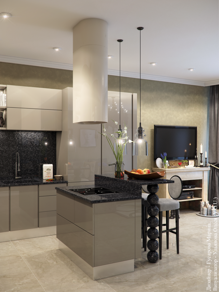 Кухня гостиная визуализация