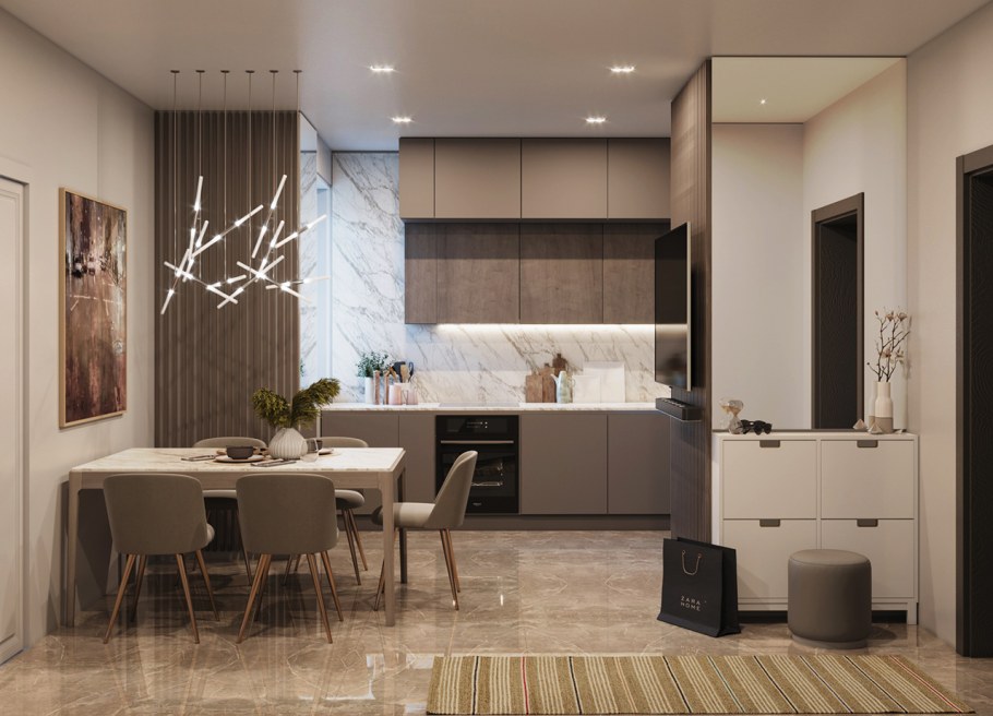 Кухня-гостиная в современном стиле 20 кв.м