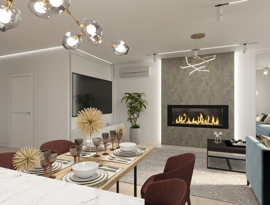 Интерьер кухни гостиной 27 кв.м