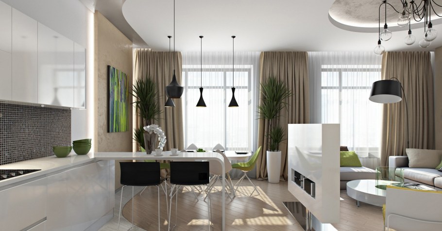 Кухня гостиная визуализация