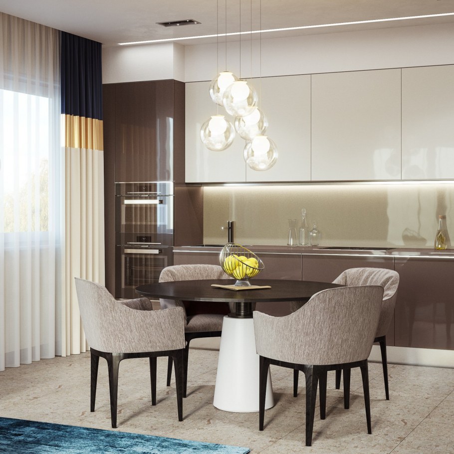 3д визуализация интерьеров Холли и совместная гостиная кухня