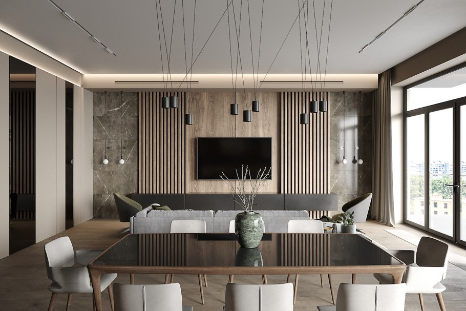 3 Д визуализация кухни гостинной