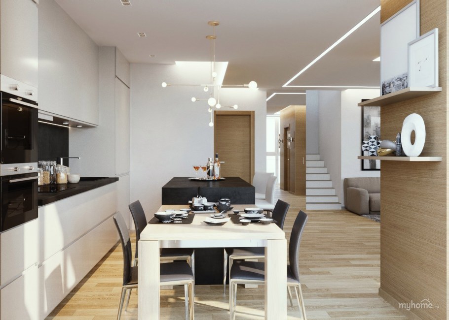 Проходная кухня гостиная